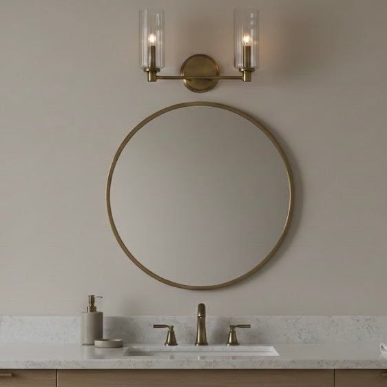 Regal Double Light Vanity | Satin Brass and Clear Ribbed Glass