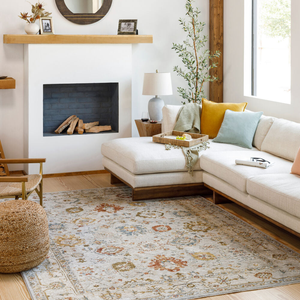 Reina Cream/Rust Machine Woven Rug REN-2307 - roomscene