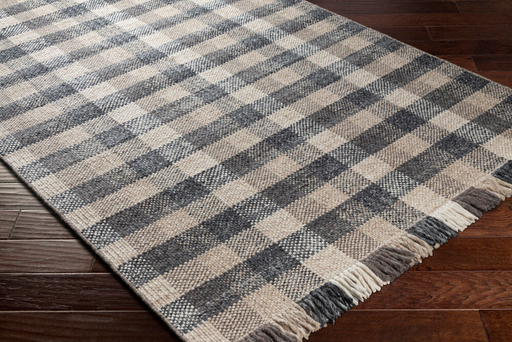 Reliance Charcoal/Tan Handmade Rug - corner