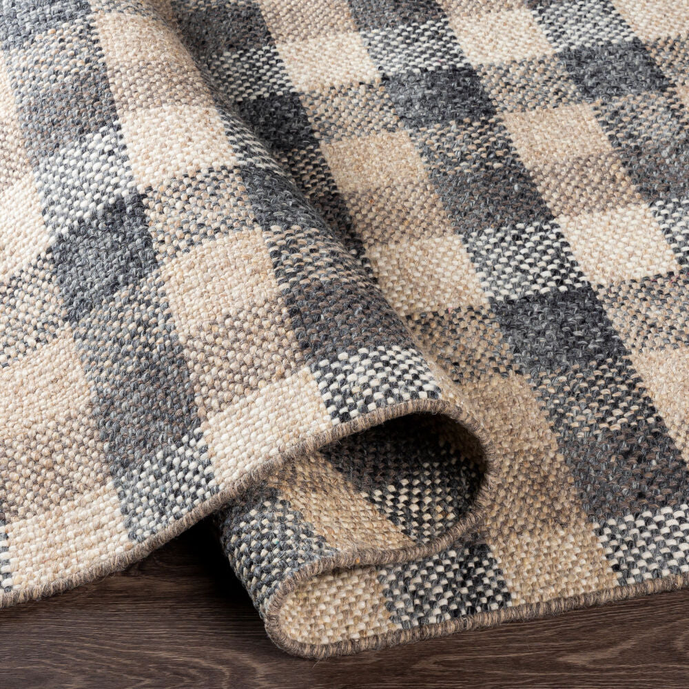 Reliance Charcoal/Tan Handmade Rug - fold