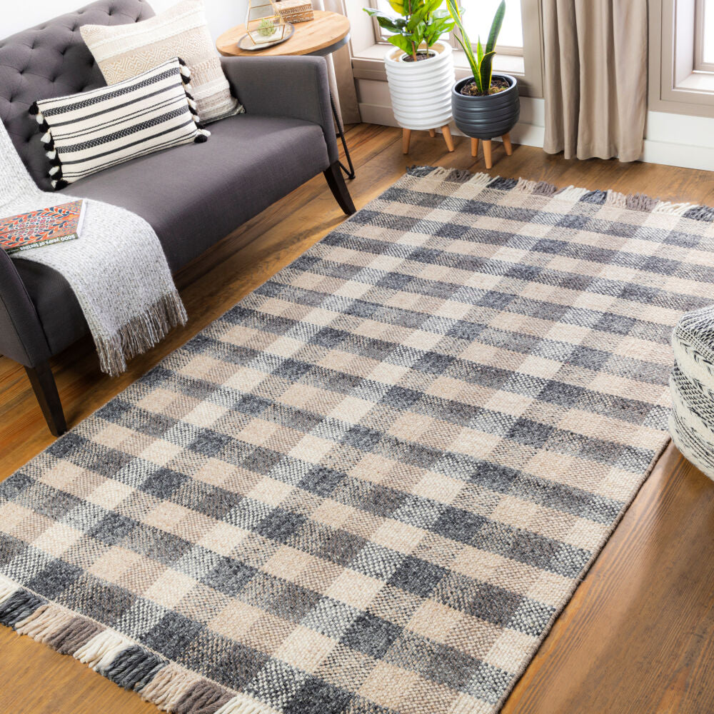 Reliance Charcoal/Tan Handmade Rug - roomscene