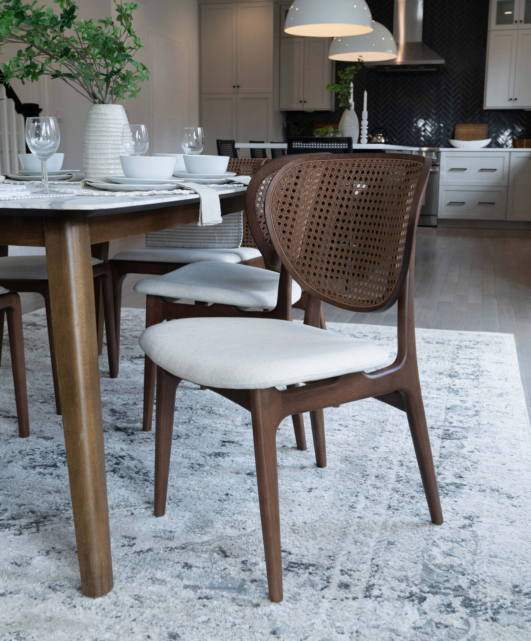 Modern Brazilian - Joelma - Cane Side Chair - Medley Ivory Seat - Nogal Frame - Nogal Cane Webbing