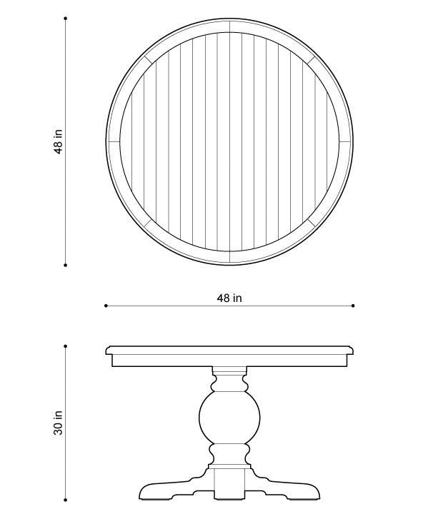 Kingdom Antique White Oak Round Pedestal Dining Table 48"