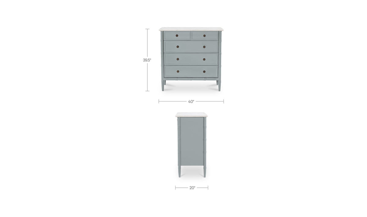 Eleanor 5 Drawer Chest Light Blue by Moe's Home Collection - view 12