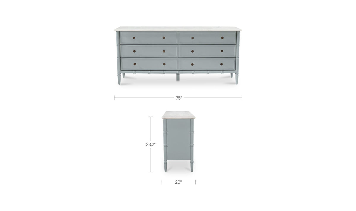 Eleanor 6 Drawer Dresser Light Blue by Moe's Home Collection - view 13