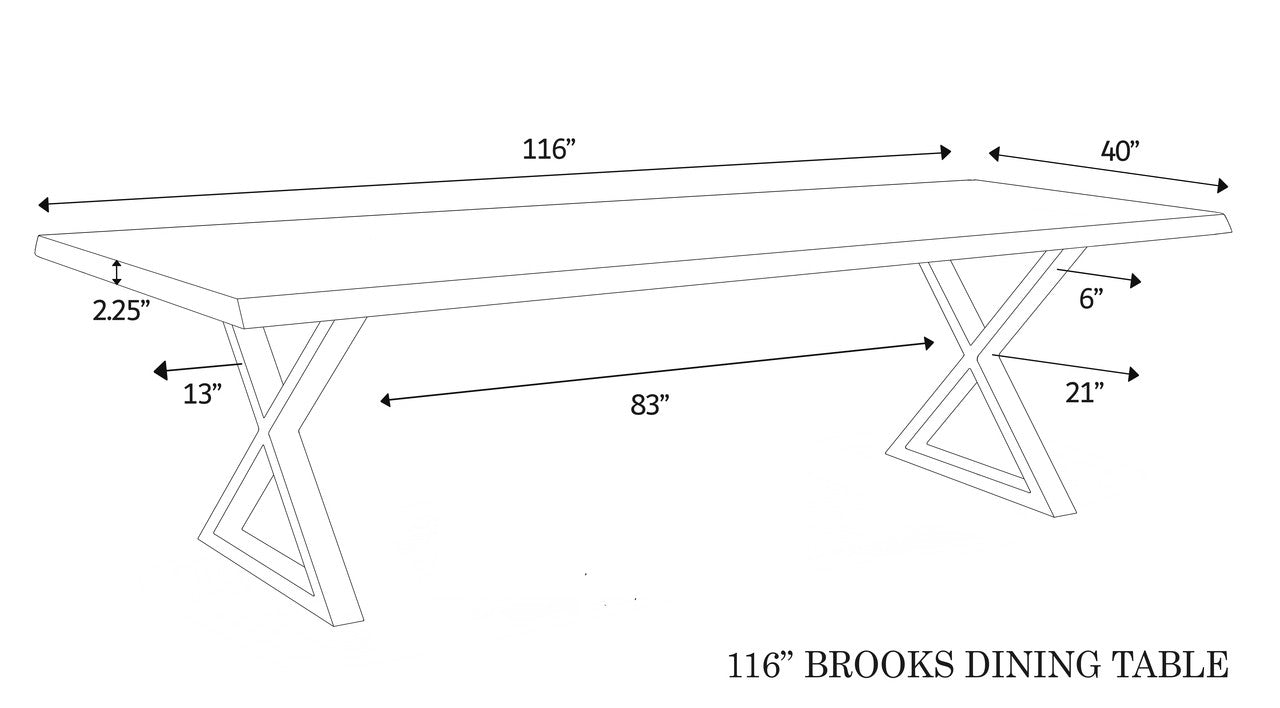 Brooks - Dining Table - X Base - 40" x 116" - Americano Top - Black Base