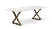 Brooks - Dining Table - X Base - 40" x 92" - White Wash Top - Brass Base