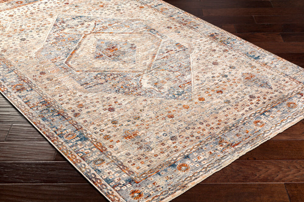 Arya Beige/Olive Machine Woven Rug - corner