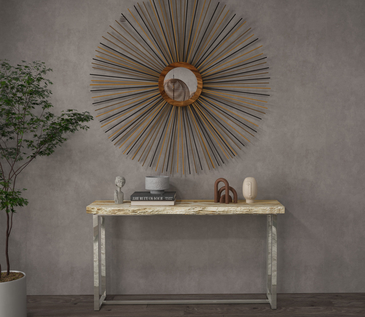 Relique - Raw Console - Polished Stainless Steel Frame - Natural Light Top