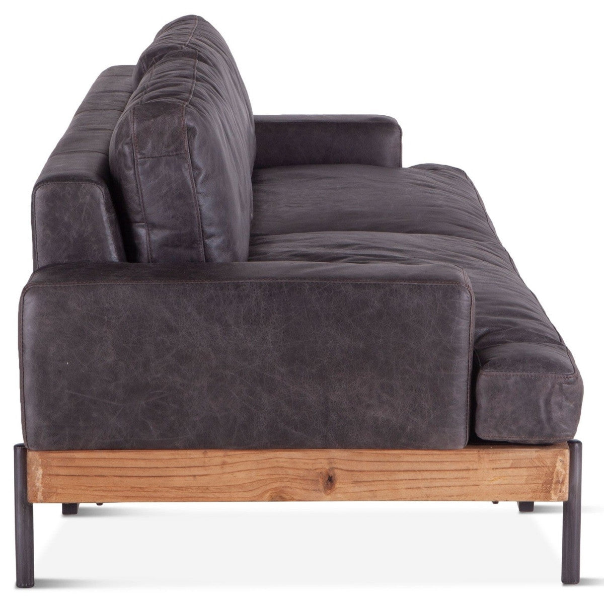 Loft Retro Industrial Black Leather Sofa 94"