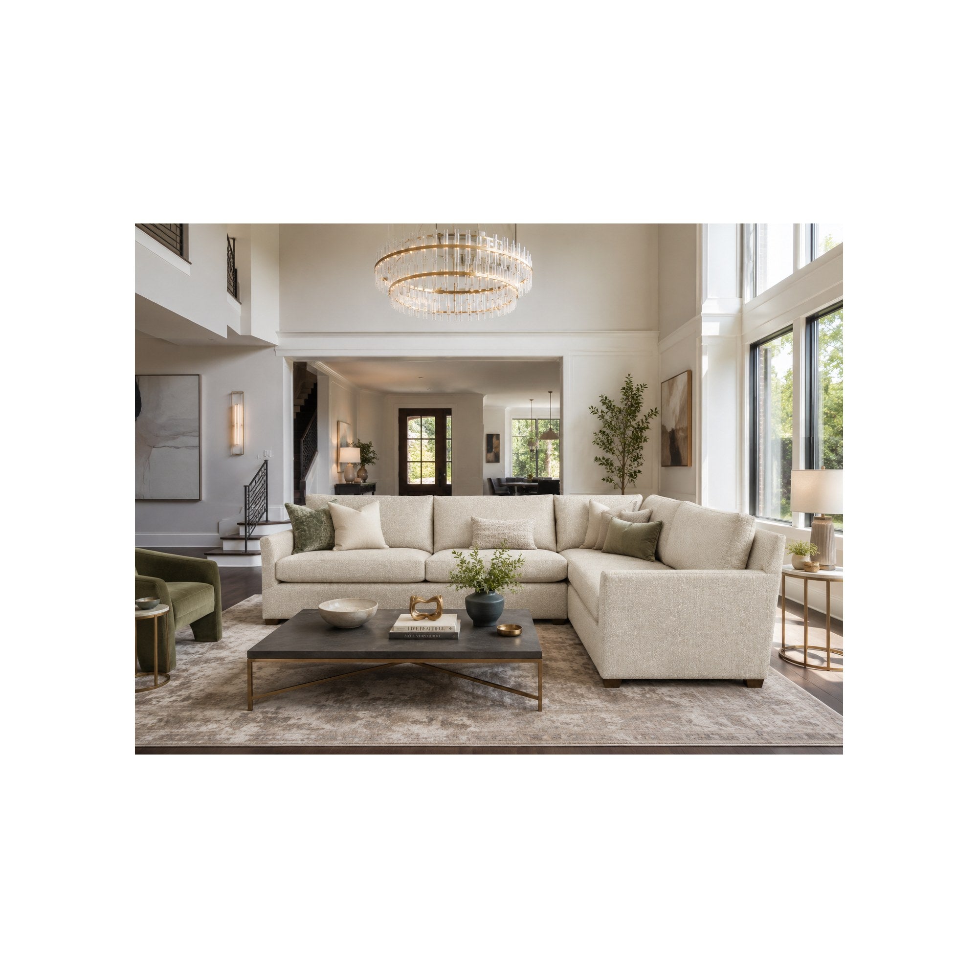 Sanibel Sectional in Crace Tan Oxford (Performance Fabric) by Spectra Home Furniture - lifestyle room image