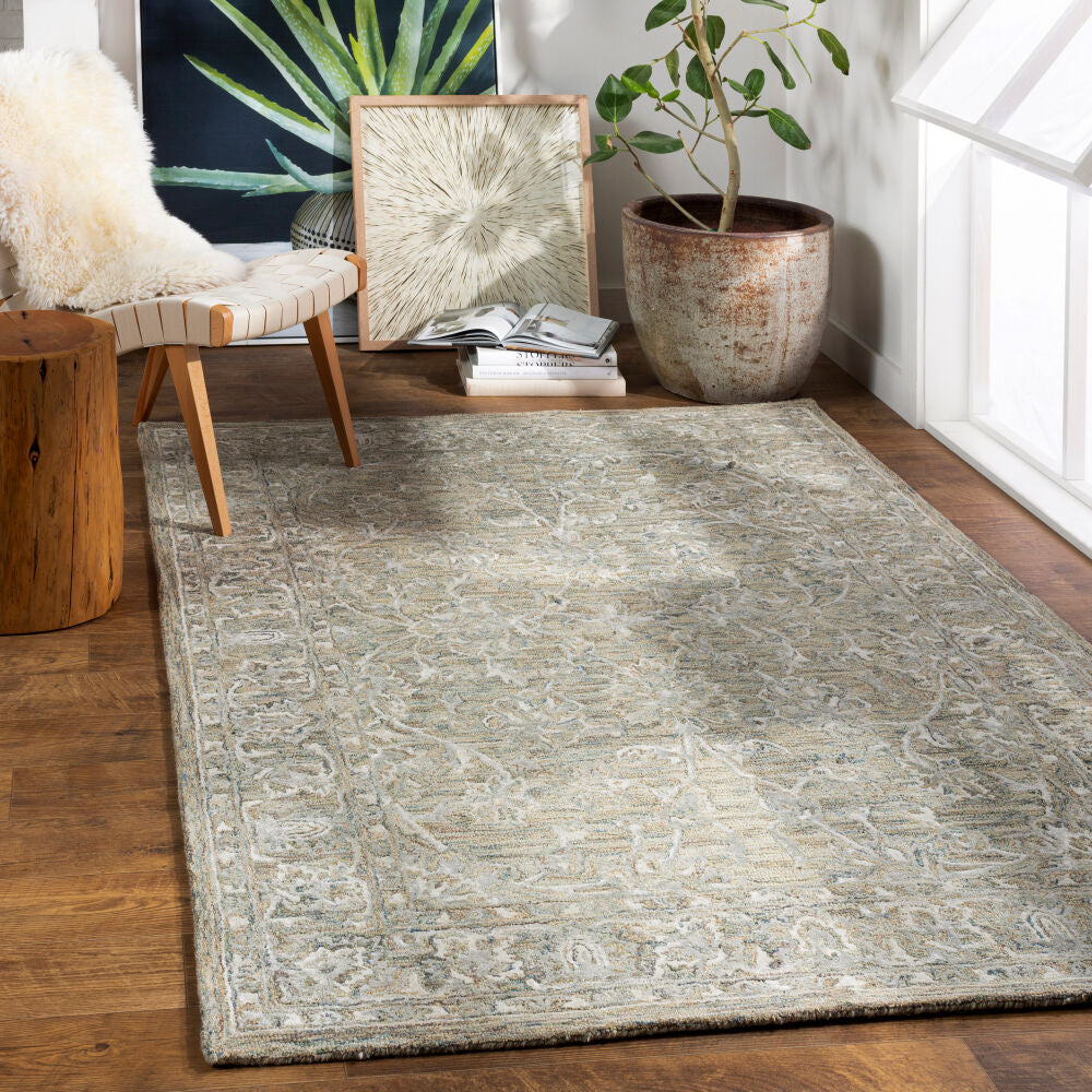 Shelby Charcoal/Seafoam Handmade Rug - roomscene