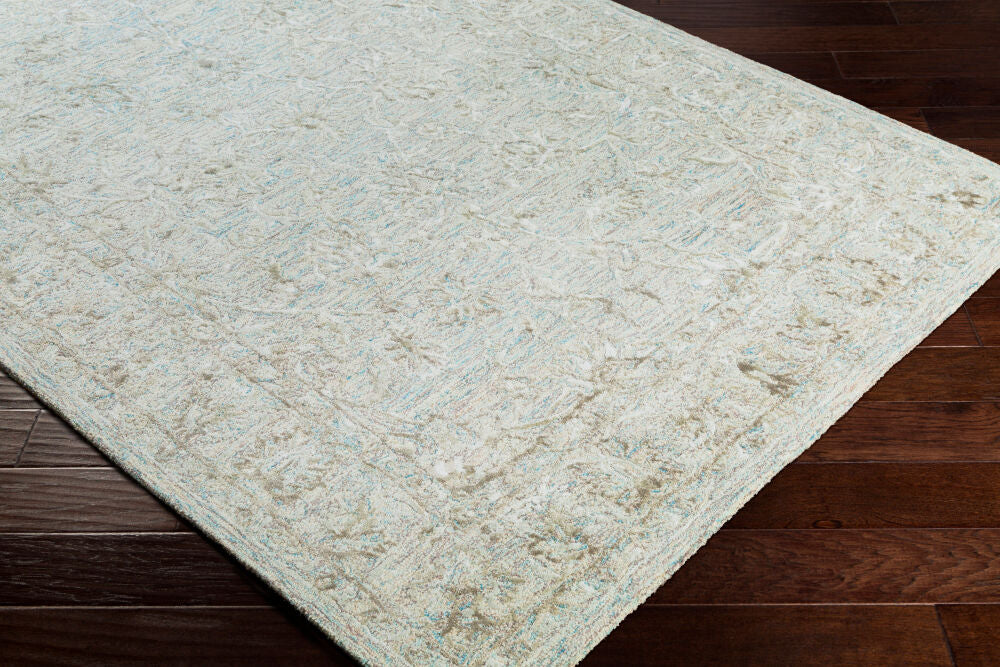 Shelby Aqua/Olive Handmade Rug - corner