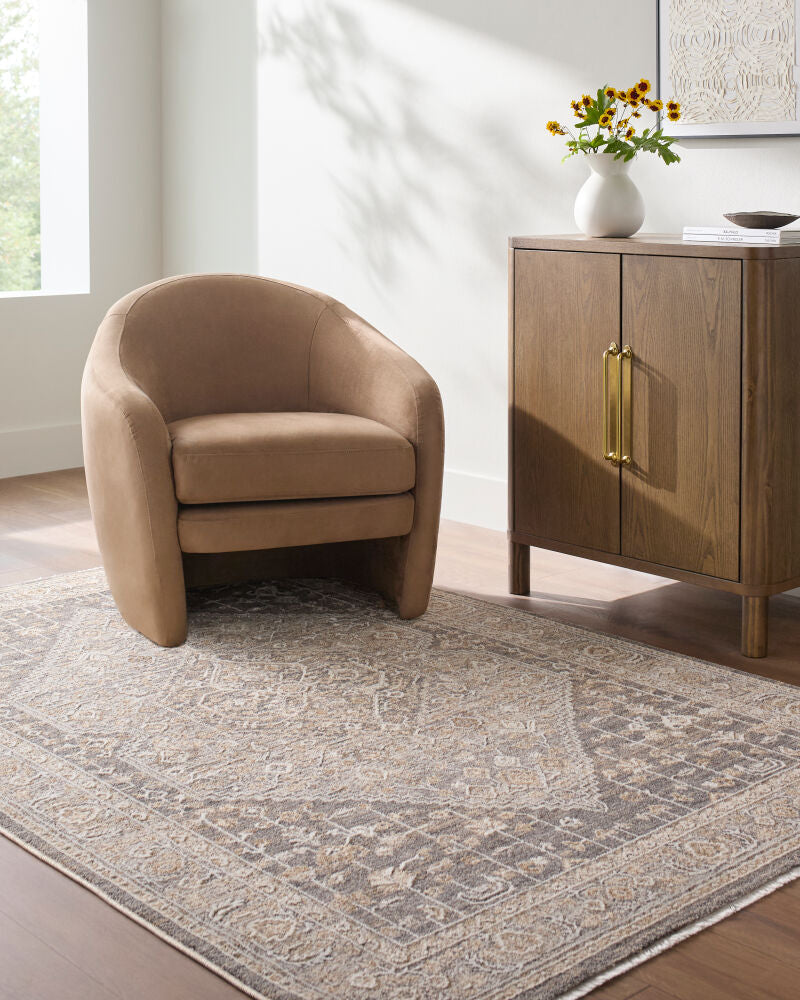 Seclusion Charcoal/Off-White Machine Woven Rug - roomscene