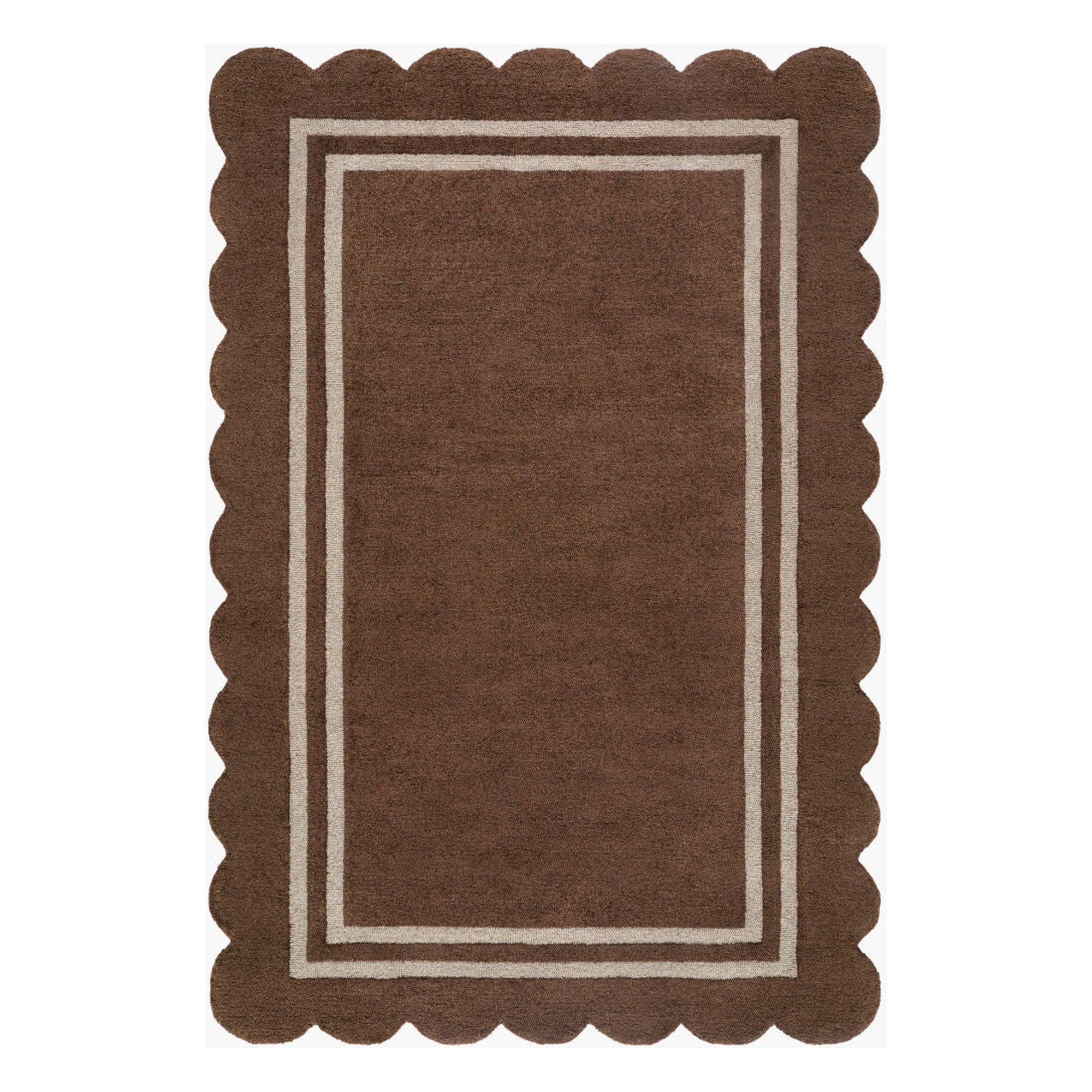 Scalloped Dark Brown/Taupe Handmade Rug - 10' x 14'