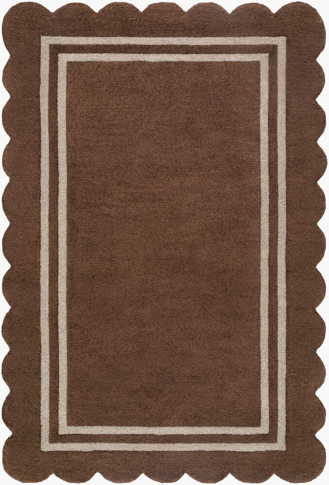 Scalloped Dark Brown/Taupe Handmade Rug - 10' x 14'