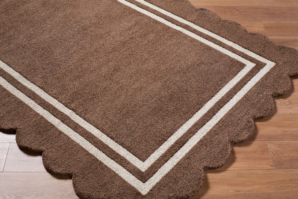 Scalloped Dark Brown/Taupe Handmade Rug - corner