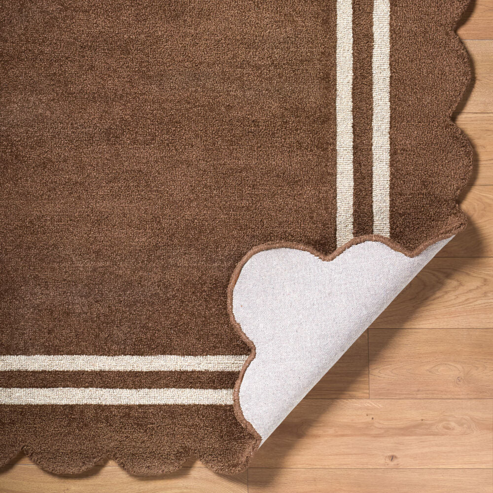 Scalloped Dark Brown/Taupe Handmade Rug - fold