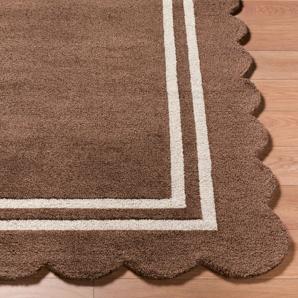 Scalloped Dark Brown/Taupe Handmade Rug - front