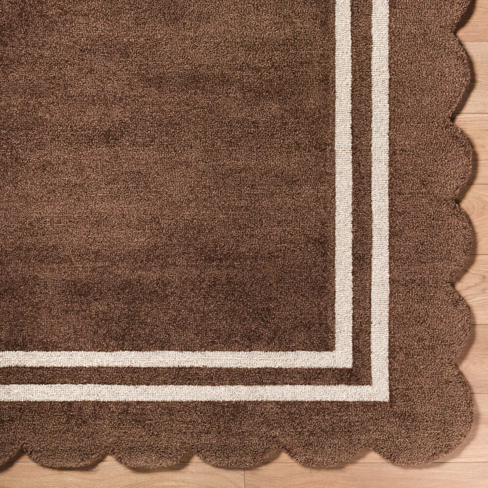 Scalloped Dark Brown/Taupe Handmade Rug - overhead