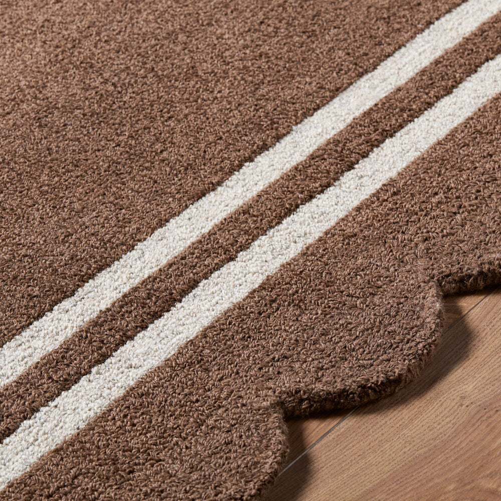Scalloped Dark Brown/Taupe Handmade Rug - texture