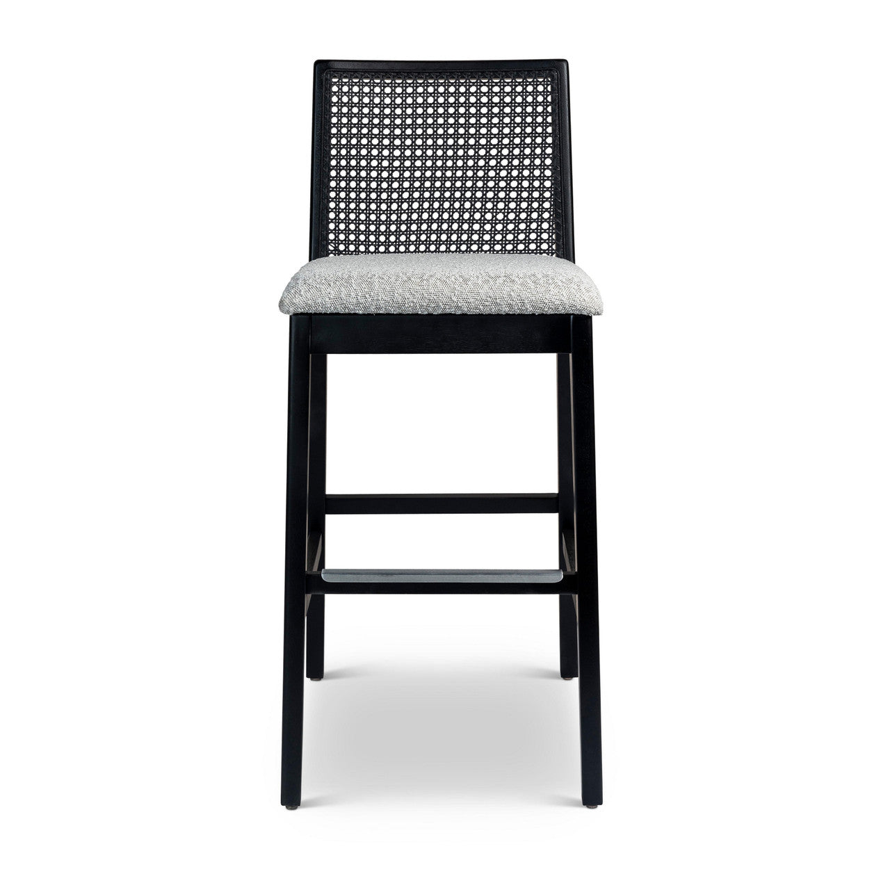 Modern Brazilian - Nardia - Cane Bar Stool - Bouclé Crafted Glaze Seat - Ebano Frame - Ebano Cane Webbing