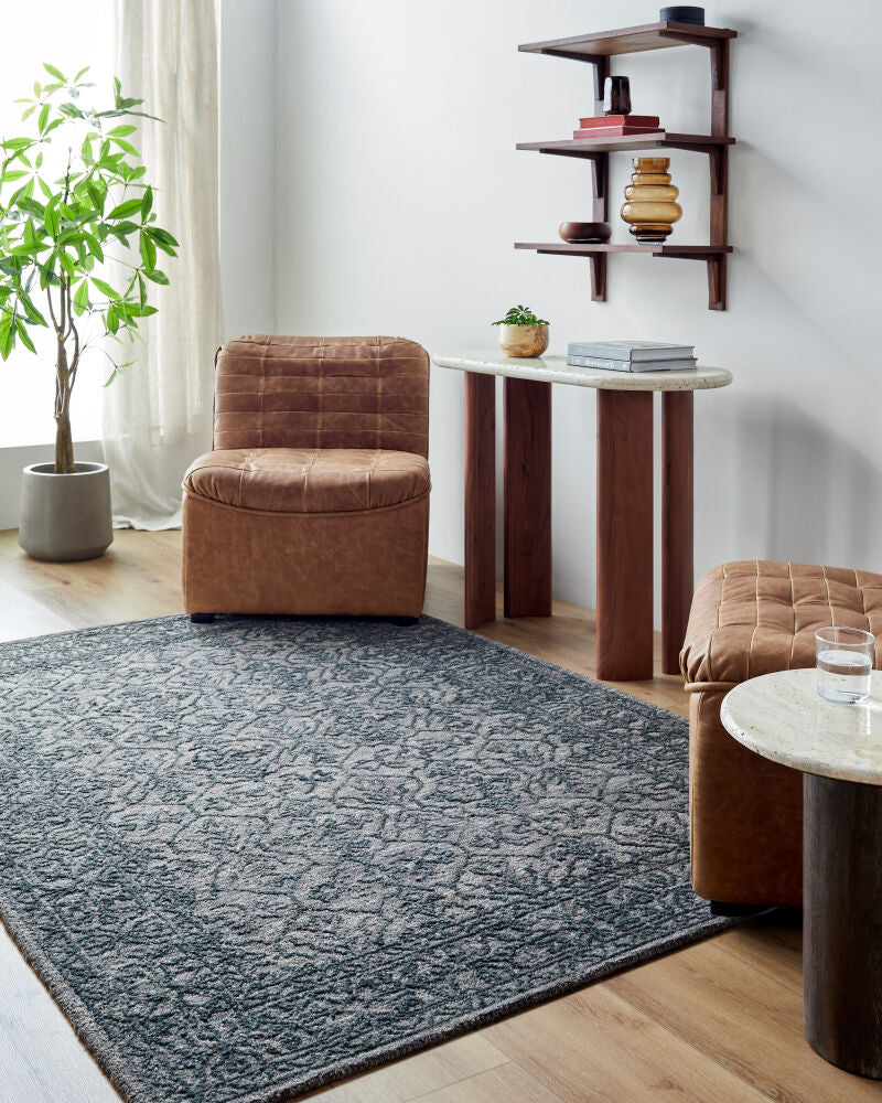 Sicily Charcoal/Deep Teal Handmade Rug - roomscene