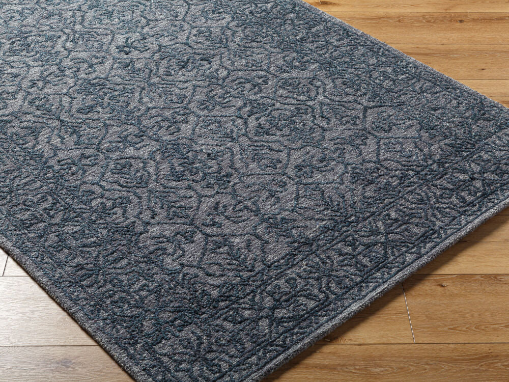 Sicily Charcoal/Deep Teal Handmade Rug - corner