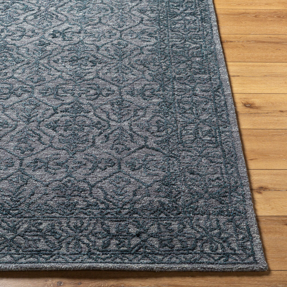 Sicily Charcoal/Deep Teal Handmade Rug - front