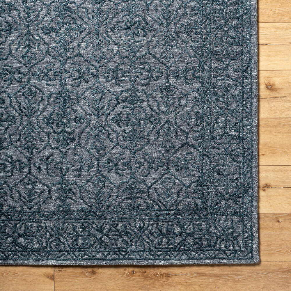 Sicily Charcoal/Deep Teal Handmade Rug - overhead