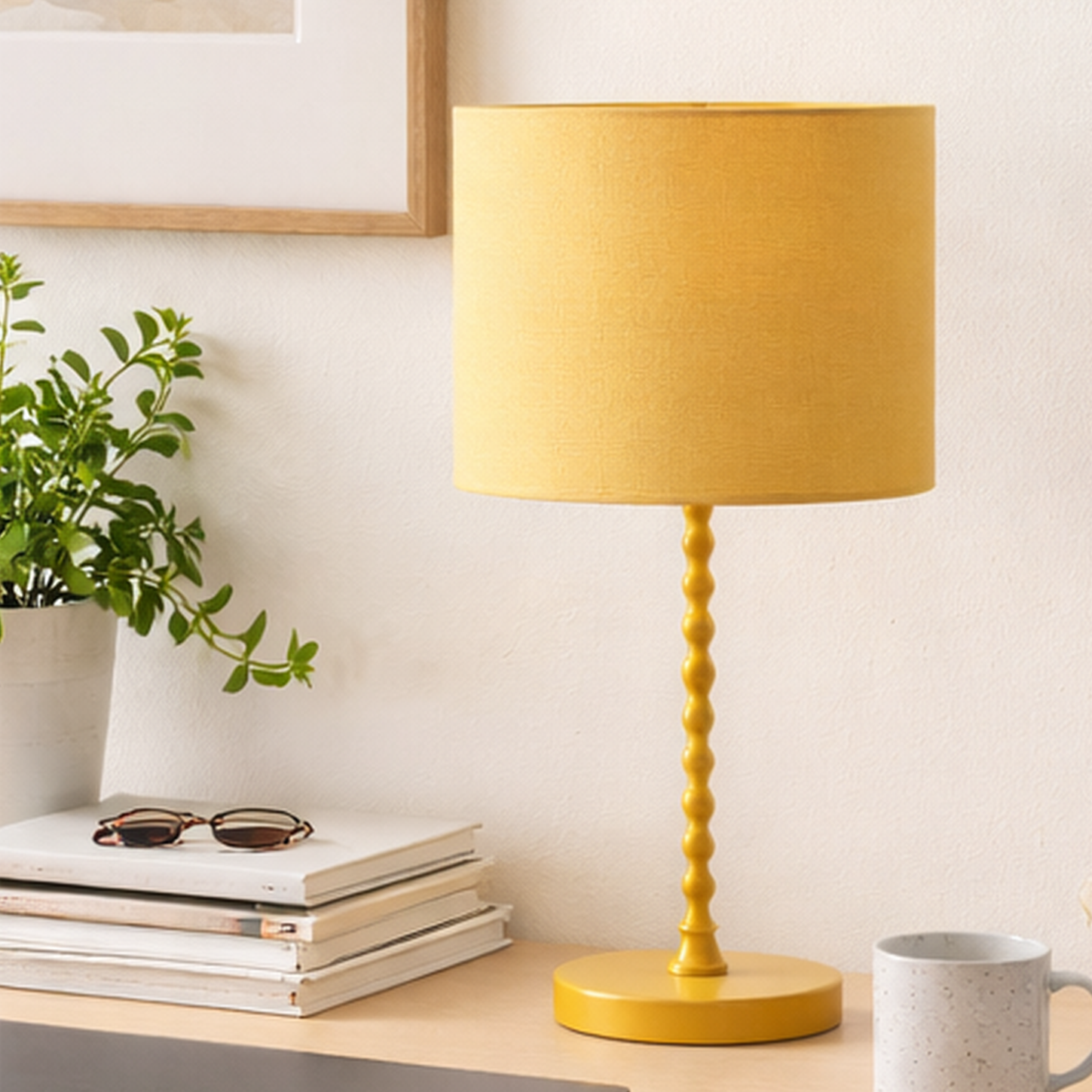 Sereno Table Lamp | Ochre Shade and Gold Twisted Design