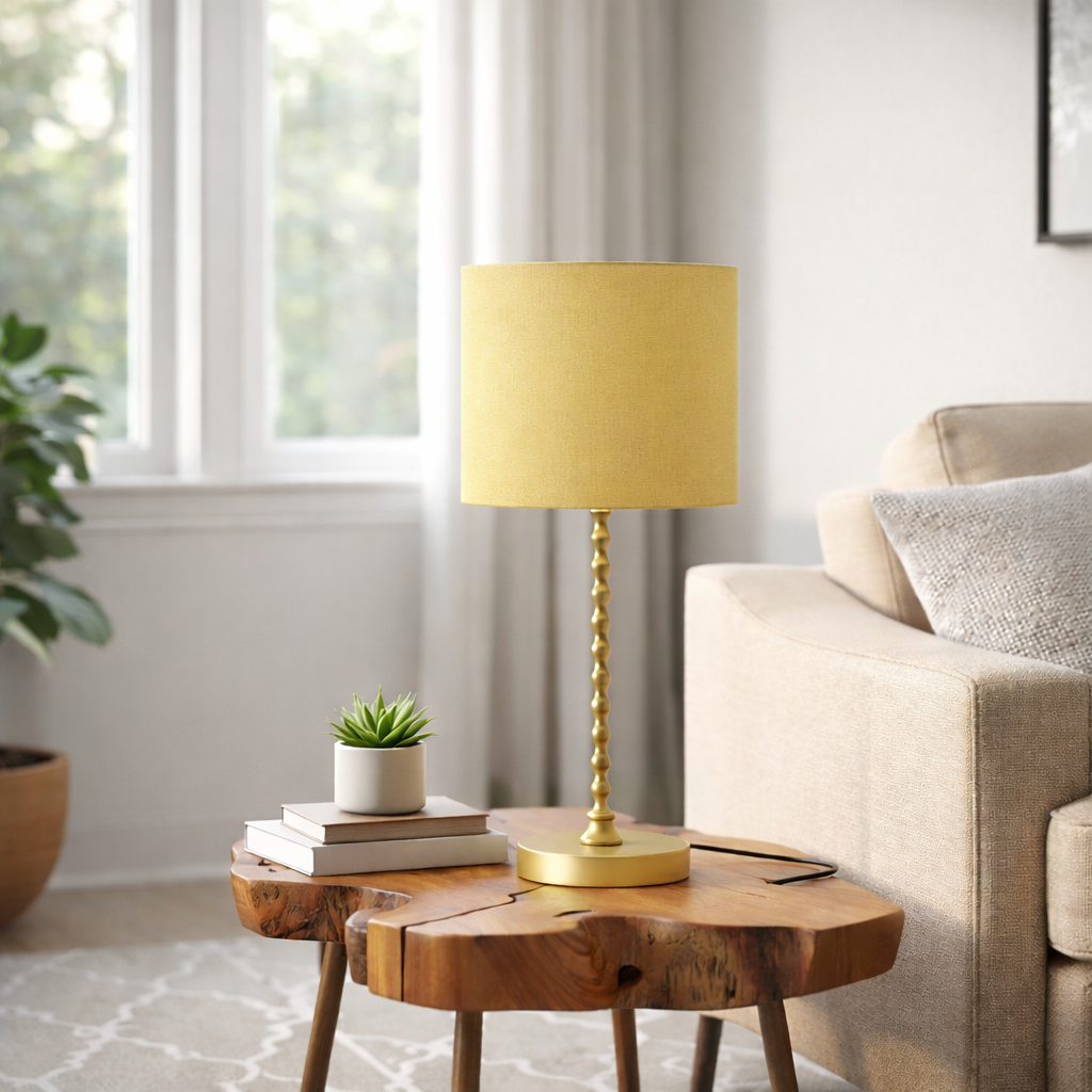 Sereno Table Lamp | Ochre Shade and Gold Twisted Design
