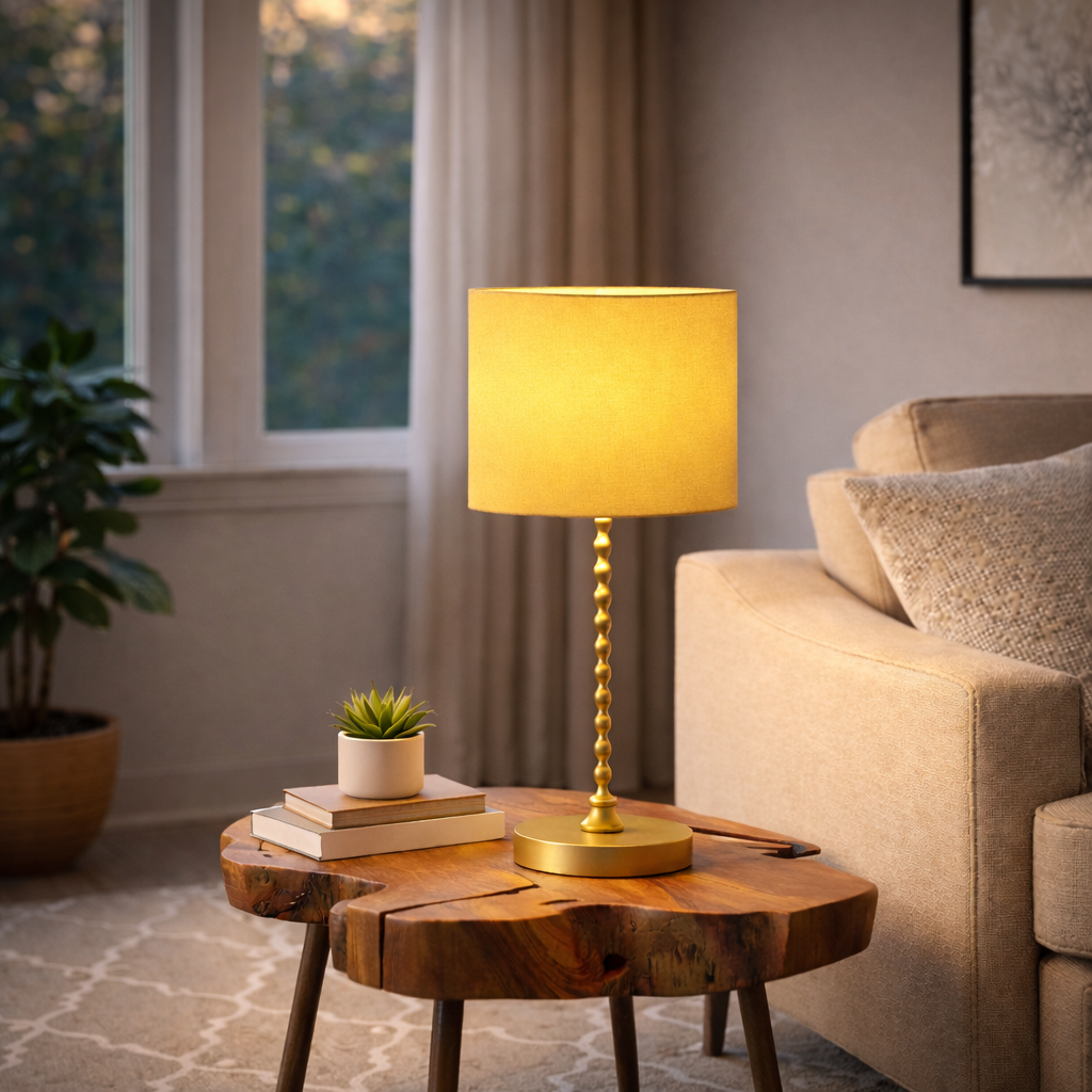 Sereno Table Lamp | Ochre Shade and Gold Twisted Design
