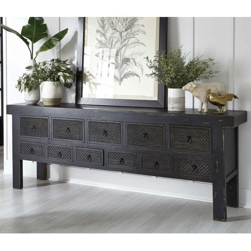 Hand Carved Solid Wood 11 Drawer Buffet Sideboard 93"