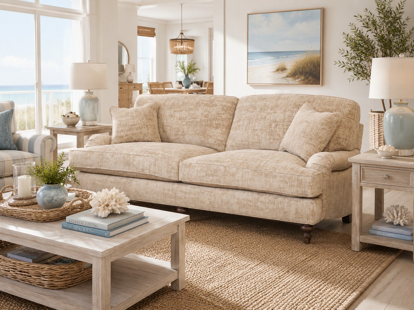 Sloane 2 Over 2 Sofa in Churchill Driftwood lifestyle image - Churchill Driftwood Coastal