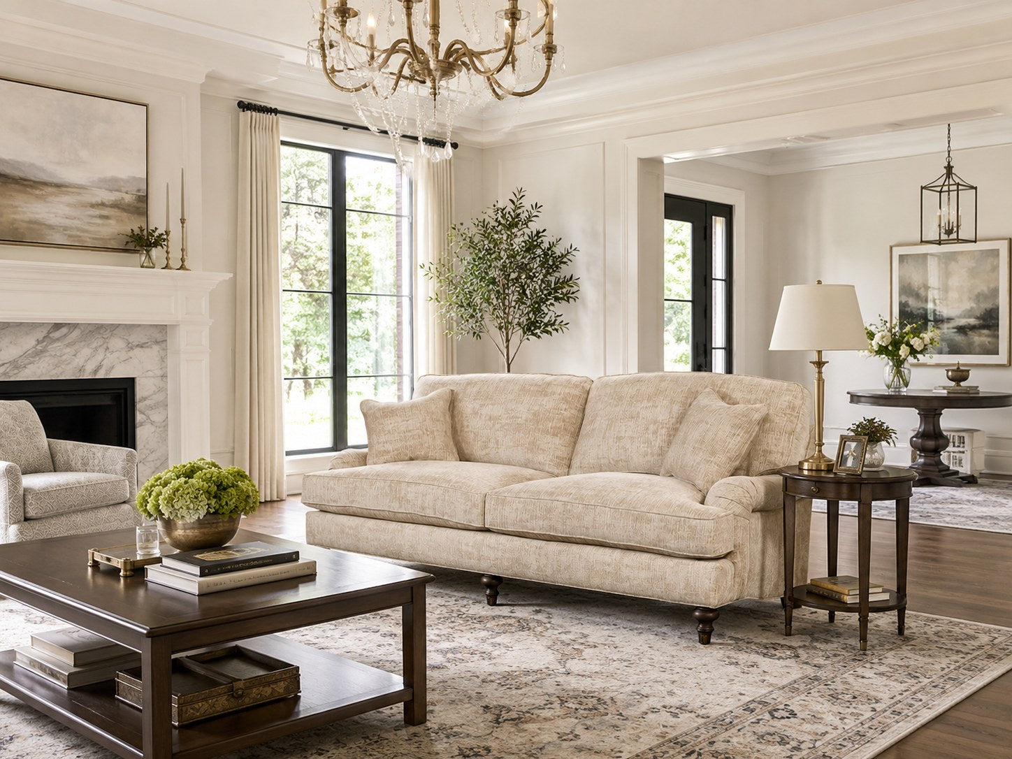 Sloane 2 Over 2 Sofa in Churchill Driftwood lifestyle image - Traditional Transitional Luxury