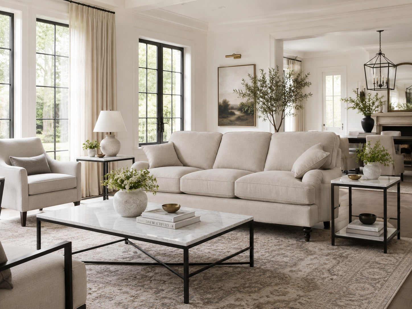 Sloane 89″ Sofa in Tribecca Natural lifestyle image - Natural Traditional Transitional