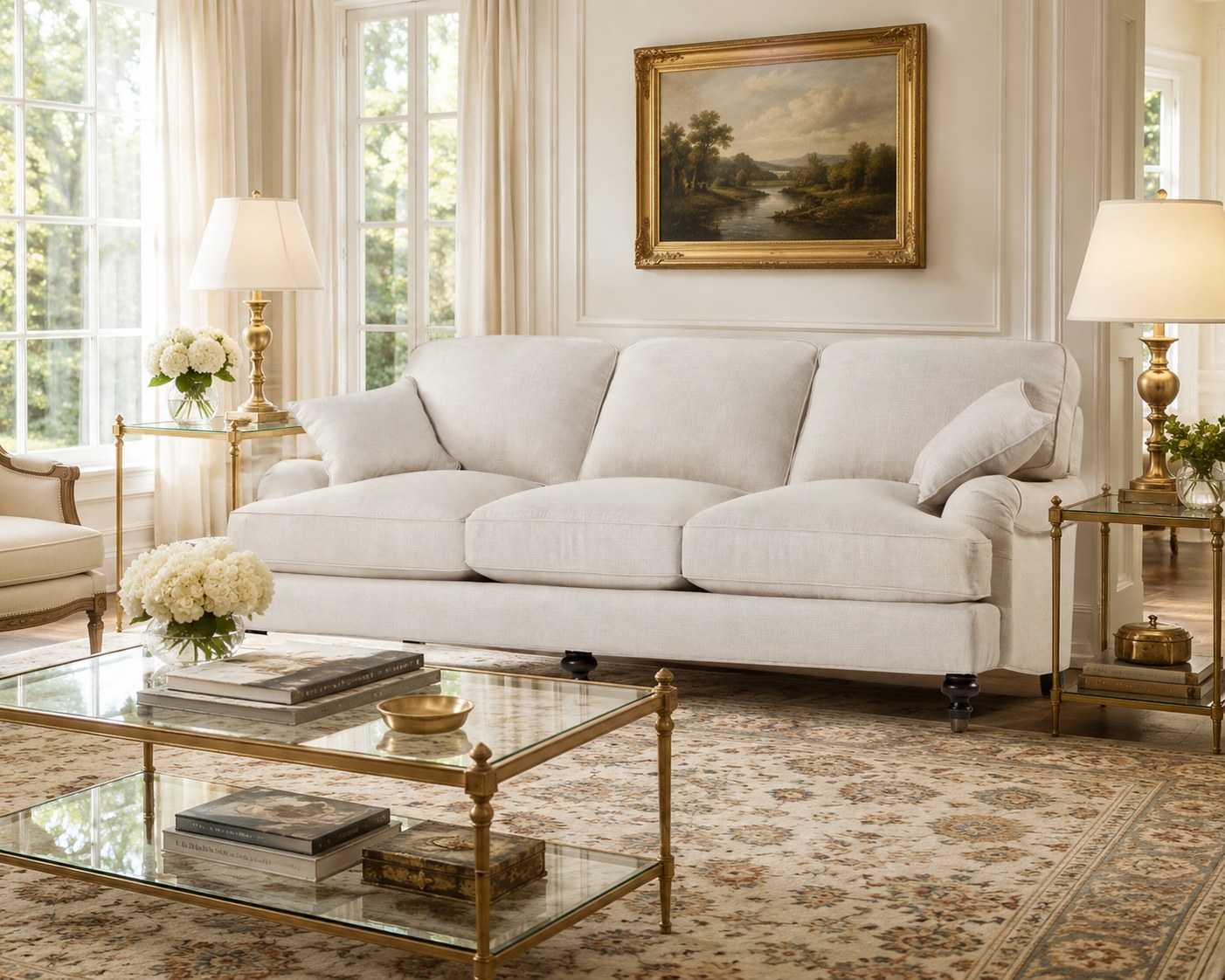 Sloane 89″ Sofa in Tribecca Natural lifestyle image - Natural Transitional Traditional
