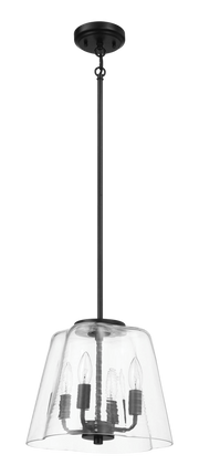 Soiree Four Candle Lights Pendant | Matte Black and Clear Glass