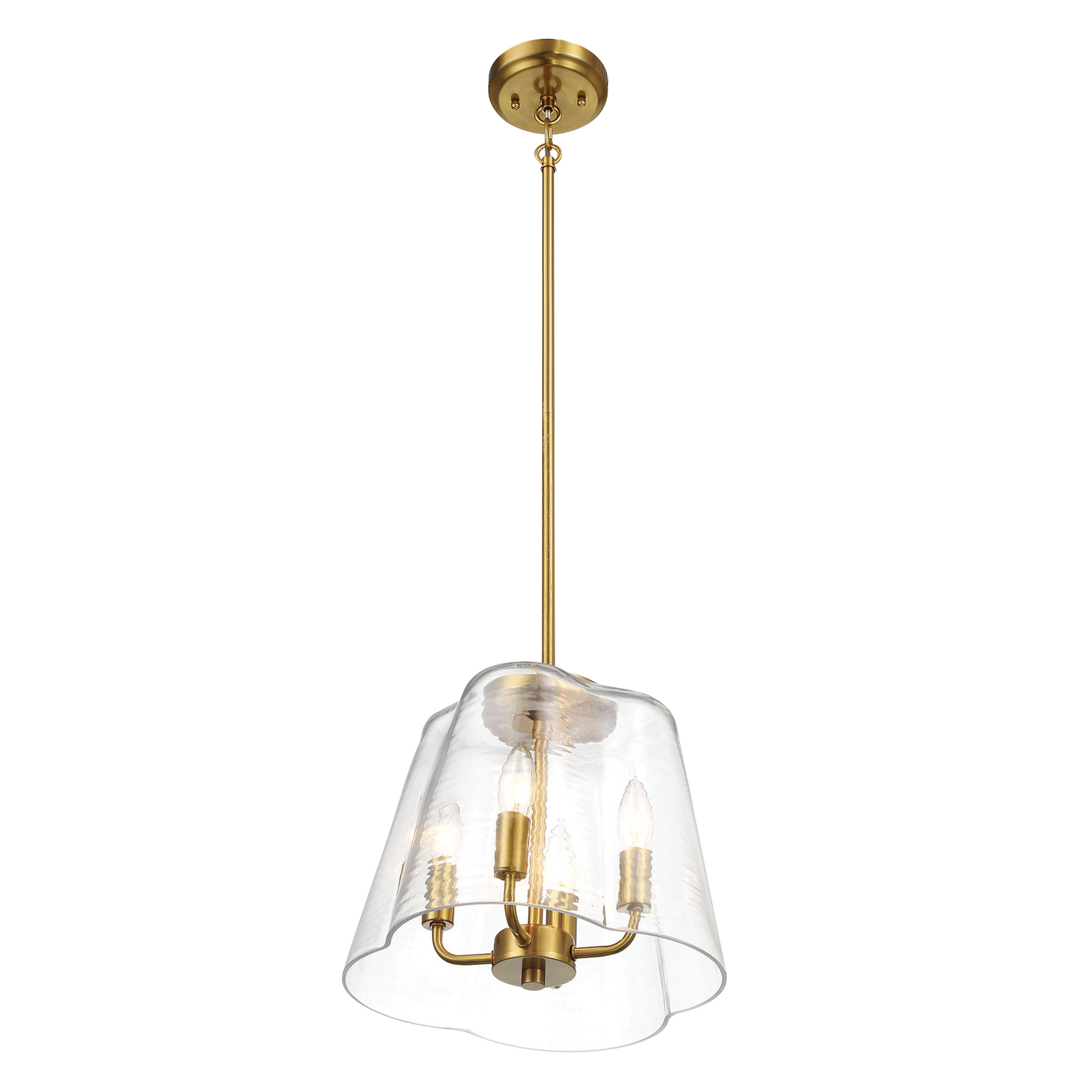 Soiree Four Candle Lights Pendant | Satin Brass and Clear Glass