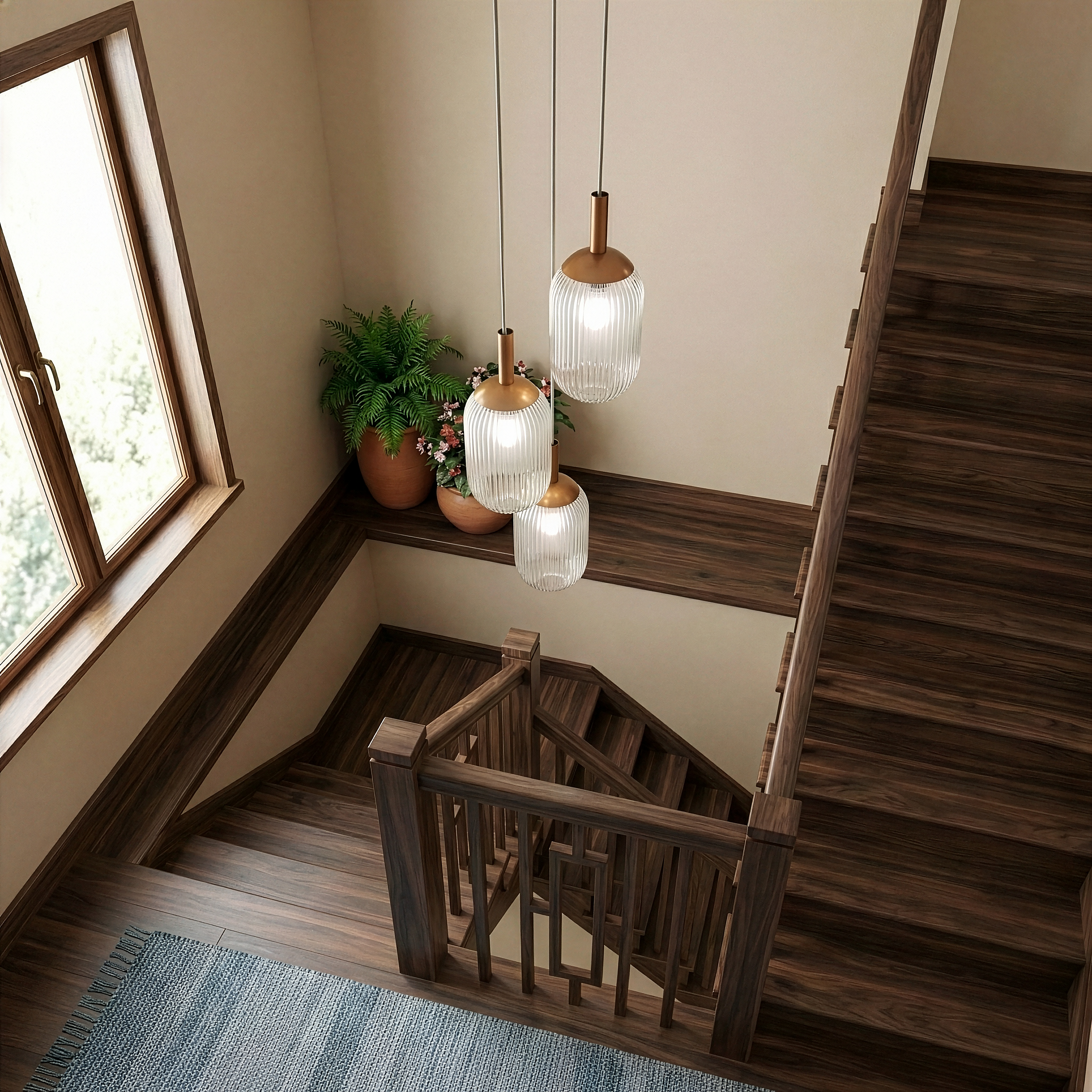 Gala Pendant Lamp | Bronze Finish and Triple Ribbed Glass