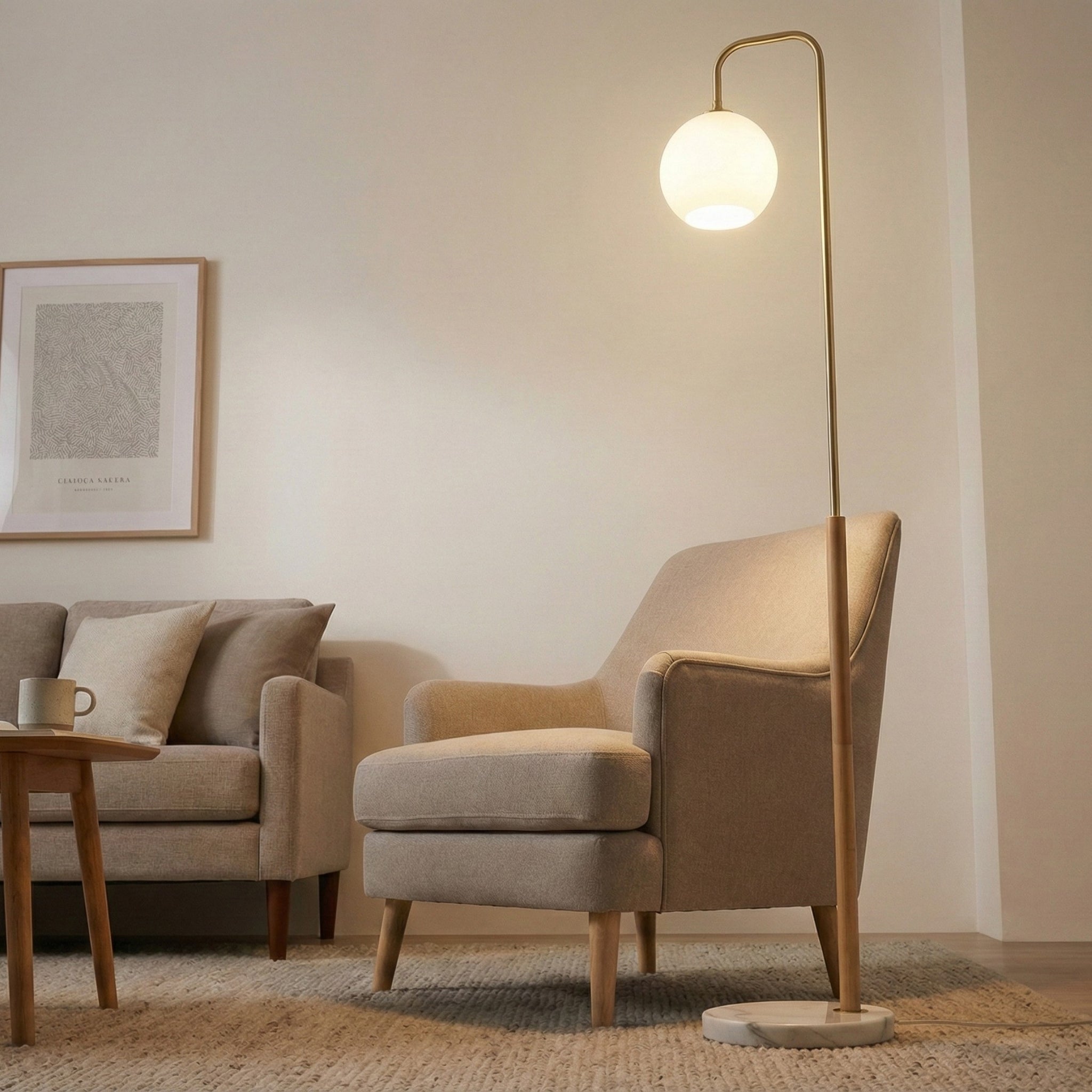 Solaris Floor Lamp | Brushed Gold and White Globe Shade