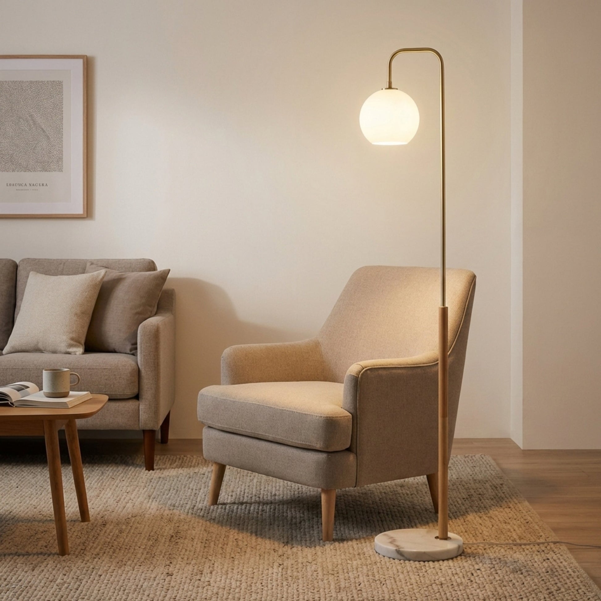Solaris Floor Lamp | Brushed Gold and White Globe Shade