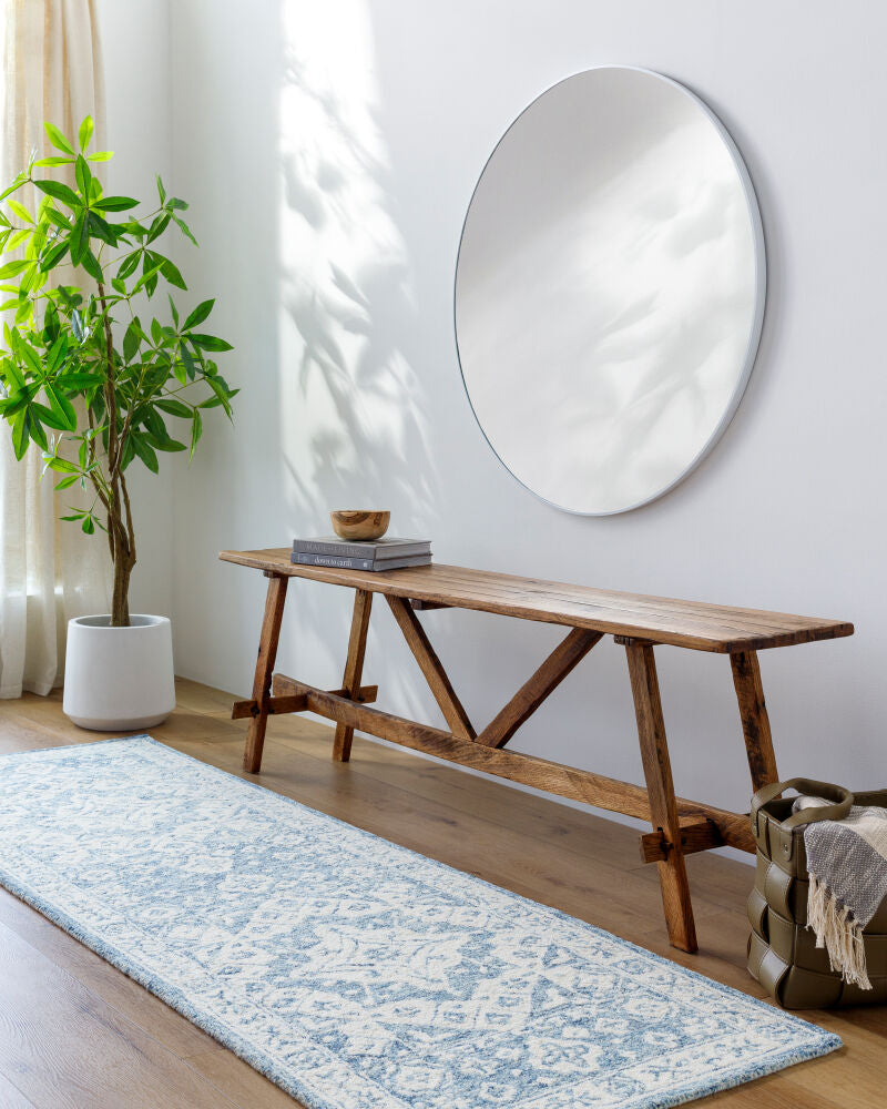 Serafina Ice Blue/Ivory Handmade Rug - roomscene