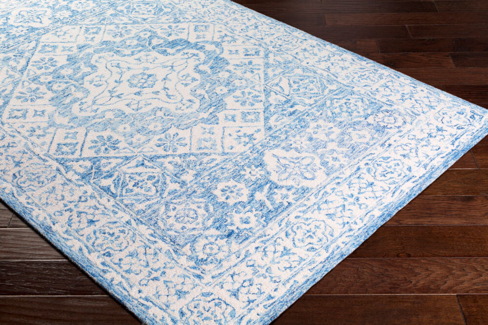 Serafina Ice Blue/Ivory Handmade Rug - corner