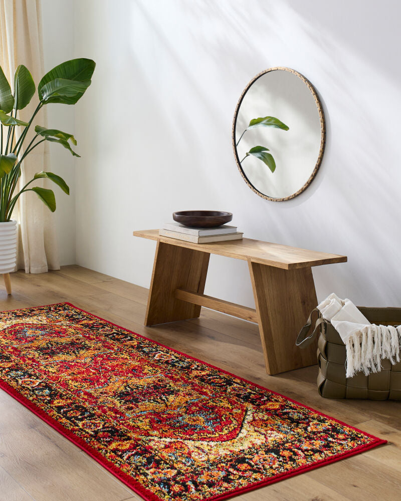 Serapi Black/Yellow Machine Woven Rug - roomscene