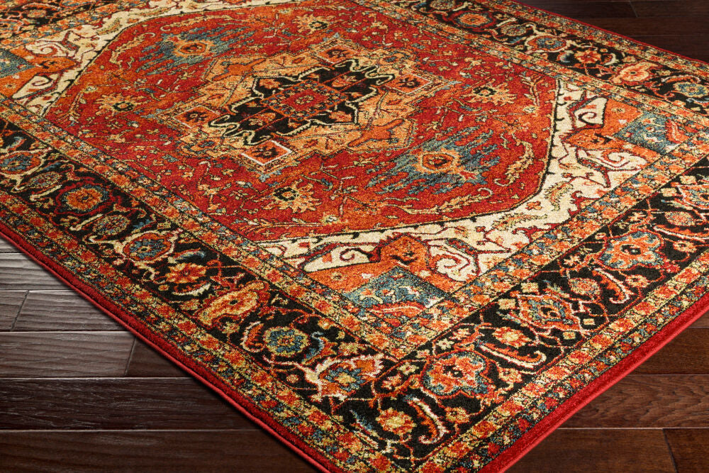 Serapi Black/Yellow Machine Woven Rug - corner