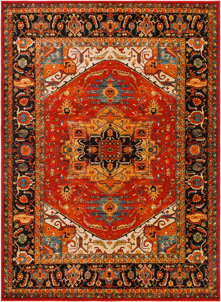 Serapi Black/Yellow Machine Woven Rug - 2' x 2'11"