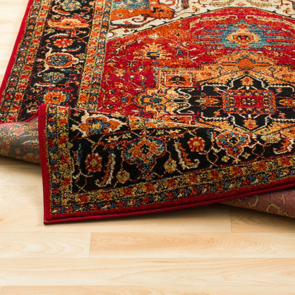 Serapi Black/Yellow Machine Woven Rug - fold