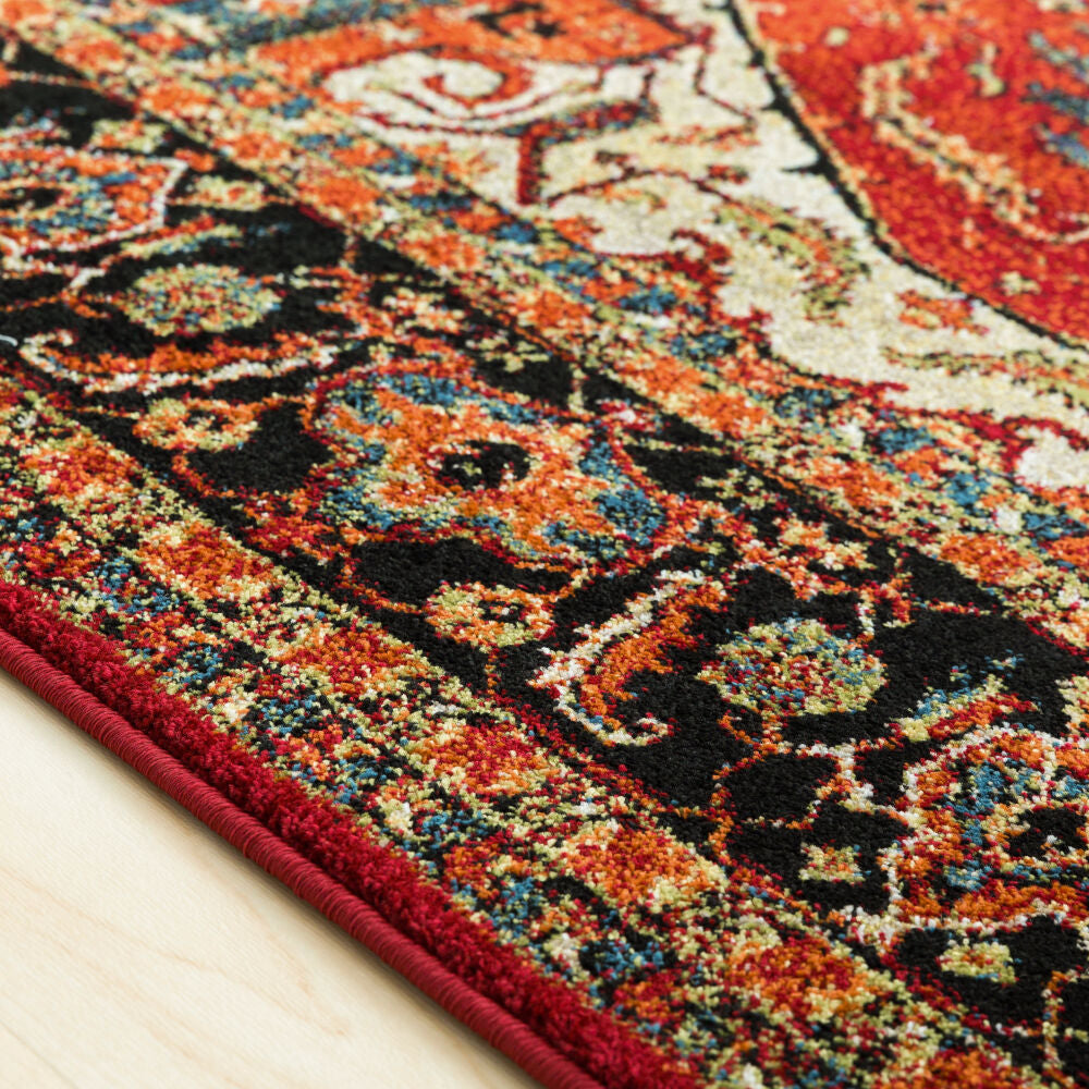 Serapi Black/Yellow Machine Woven Rug - texture